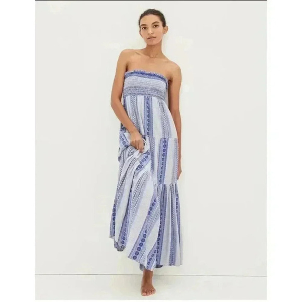 NWT Veronica Beard Blue and White Strapless Maxi Dress